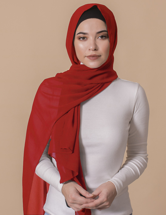 bright red georgette hijab